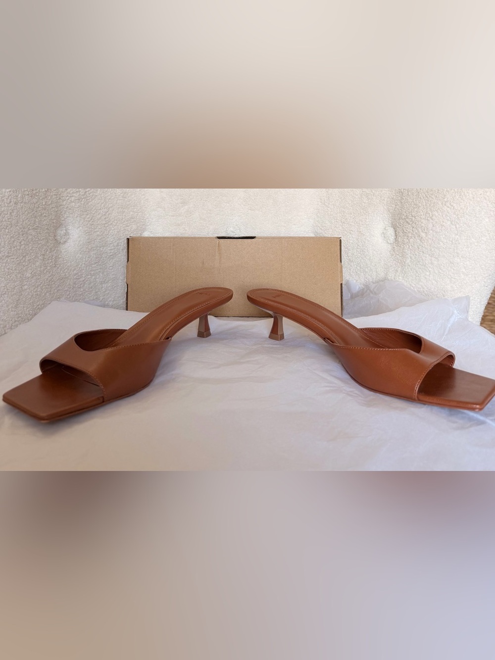 Mango Tan Leather Kitten Heel Mules